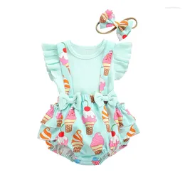 Clothing Sets Baby Girl Clothes Born Infant Summer Ribbed Knitted Sleeve Tops Suspender Shorts Headwear Outfits