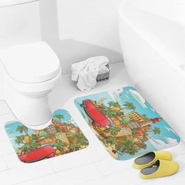 Bath Mats Bathroom Rugs Sets 2 Piece Island Of Cuba Absorbent U-Shaped Contour Toilet Rug