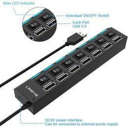 Multi Ports USB HUB 2.0 4/7 Ports Portable Super Speed 5Gbps Multiple USB Port Expander with Switches Power Adapter For PC
