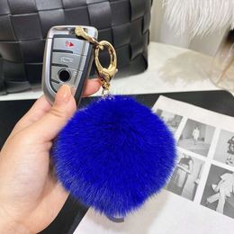 3PCS 9CM Real Fox Fur Ball Keychains for Women Girls Soft Plush Pompom Pendant Key Chains Rings Keyring Holder Charm Bag Gifts