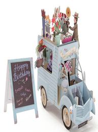 Birthday Card Laser Cutting Envelope Postcard 3D Pop Up Colourful Flower Car Greeting Card Hollow Carved Handmade Kirigami Gifts2172892