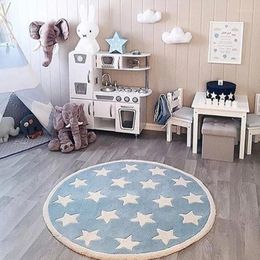 Carpets Star Rug Tapete Infantil Round Nordic Cotton Floor Mat Kilim Soft Blue Rugs For Baby Children Kids Bedroom Living Room Decor