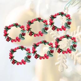 Decorative Flowers 6pcs Christmas Votive Holder Rings With Red Berries Wreaths Garland For Pillar Xmas Holiday Dinner Table