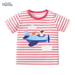 T-shirts Little maven Childrens Clothing 2024 Summer Toddlers Birthday Gifts T shirts Cartoon Aeroplane Baby Boys Kids Clothes Cotton Y240521