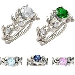 Cluster Rings Fashion Simple Olive Leaf Women Holiday Gift Retro Multicolor Zircon Index Finger Ring Luxury Jewelry Accessories