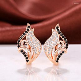 Stud Earrings Huitan Luxury Leaf Design For Women Rose Gold Color Temperament Female Accessories Wedding Trendy Jewelry Drop