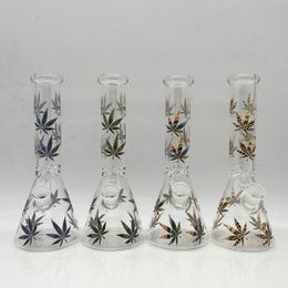 10Inch Maple leaves Decal Beaker Glowing In The Dark Beaker High Quality Borosilicate Glass Pipe Bubbler