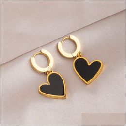 Dangle & Chandelier Titanium Steel Black Love Heart Hoop Earrings For Women Peach Hearts Drop Delivery Jewelry Dhgarden Dhfxb