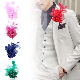 Cloth Feather Flower Brooches Pins For Women Men Bride Groom Wedding Corsage Party Clothes Decor Jewellery Hairpins Headwear