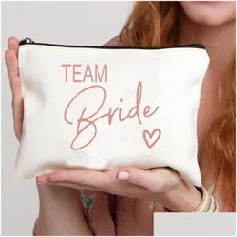 Other Event Party Supplies Bride Makeup Bag Proposal Canvas Monogram Pouches Neceser Bridesmaid Gift Cosmetic Bachelorette Favors Dhrjs