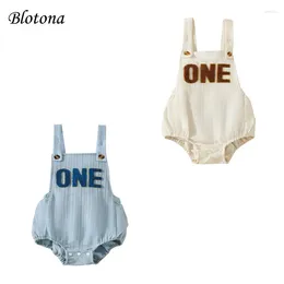 Rompers Blotona Baby Girls Boys Summer Romper Infant Sleeveless Letter Embroidery Button Casual Overalls Bodysuit 9-18M