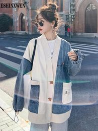 Women's Jackets Eshin Patchwork Color Contrast Denim Coat 2024 Autumn Korean Version Loose Small Knitting Cardigan Tops Wear TH1518