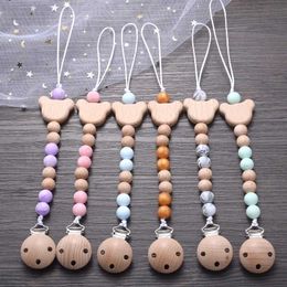 Pacifier Holders Clips# Baby silicone bead pacifier chain wooden pacifier holder clip baby care chewing toy shower gift cork chain d240521