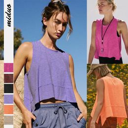 Women's Tanks 2024 Casual Women Crop Top Summer Sleeveless O-neck Irregular Loose Oversized Streetwear Sports Running Basic Shirts Femme