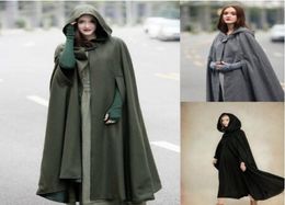 Womens Cape Hooded Cloak Solid Color Cardigan Long Coats Cutton Blend Outerwear Ladies Cloting Loose Cloaks9004086
