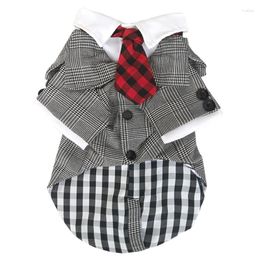 Dog Apparel FODOG Pet Cat Coat Houndstooth Gentleman Suit Clothes Shirt Plaid With Necktie Product Clothing Jacket