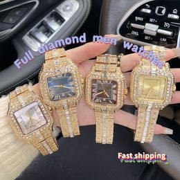 Fashion Mens Watches Quartz Movement Full Diamond Watch for Men Shiny Stone High Quality Wristwatch Splash Waterproof Designer Clock Silver Gold Montre De Luxe