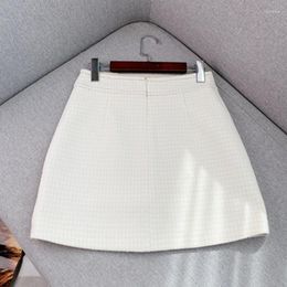 Skirts Women Tweed Skirt Summer A-Line Mini Solid Buttons Elegant High Street Chic Stunning Fashion Design Trendy Stylish S