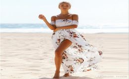 Boho style long dress women Off shoulder Slash Neck beach summer dresses print Vintage chiffon white maxi dress vestidos de festa7973604