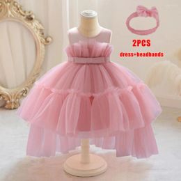 Girl Dresses Colourful Lace Baby Party Toddler Bow Baptism 1st Birthday Princess Dress For Girls Trailing Wedding Evening Vestido