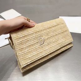 Women Straw Shoulder Chain Bags Designer Bag Khaki Crossbody Phone Bags Small Purse Embroidery Letters TOP NEW