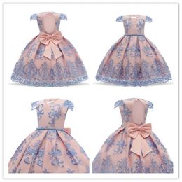 Embroidery Costumes Big Bow Girl Wedding Kids Dresses For Princess Party Pageant Formal Prom Girls Summer Dress