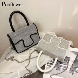 Shoulder Bags Pooflower Luxury Diamond Hand For Women Fashion Small PU Leather Crossbody Bag Femme Chains Purse Bolso ZH393