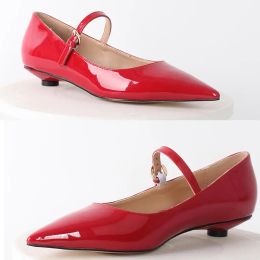 Onlymake Women Flats Pointed Toe Black Patent Leather Mary Jane Strap Retro Elegant Plus Size Daily Flats Pumps
