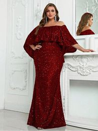 Party Dresses Plus Size 4XL Off-Shoulder Fishtail Beaded Sparkling Prom Evening Dress Luxury Wedding Banquet Maxi For Women