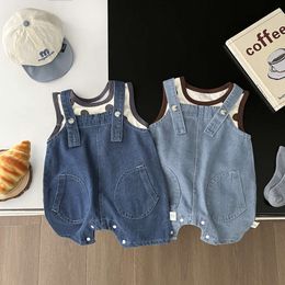 2024 Summer New Children Denim Overalls Kids Boys Loose Jeans Baby Casual Shorts Girls Vintage Strap Rompers Toddler Clothes