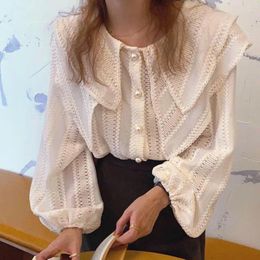 Women's Polos 2024 Autumn Shirt Fashion Gentle Design Sense Lapel Unique Loose Lantern Sleeve Top Female Women Camisas