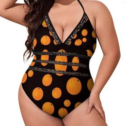 Women's Swimwear Yellow Oranges Swimsuit Sexy Fruits Print One Piece Female Push Up Bodysuit Stylish Lace Bathing Suits Plus Size 4XL