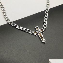 Pendant Necklaces Titanium Steel Cuban Chain Cross Cold Wind Necklace For Man Niche Design Hip Hop Choker Drop Delivery Jewel Dhgarden Dhnwe