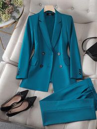 Women's Two Piece Pants Casual Pant Sets Long Sleeve Double Breasted Blazer Office Work Suit 2 Formal Outfits For Professional Women