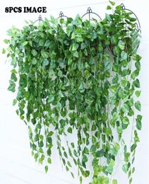 10PCS Green Artificial Fake Hanging Vine Plant Leaves Foliage Flower Garland Home Garden Wall Hanging Decoration IVY Vine Supplies8603396