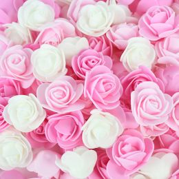 200Pcs Teddy Bear Roses 3cm PE Foam Rose Head Artificial Flower Home Decorative Wreath Wedding Valentines Day DIY Gift