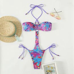 Women's Swimwear Sexy Cut Out Monokini One Piece Swimsuit For Women Halter Push Up Tied String Thong Bathing Suit Summer Swim Bather