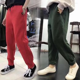 Women's Pants High Waist Warm Cotton Pantalones Winter Thick Casual Sweatpants Women Streetwear Drawstring Plus Velvet Harem Red Jogger