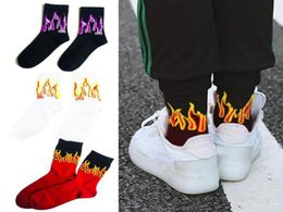 Men Fashion Hip Hop Hit Colour On Fire Crew Socks Red Flame Blaze Power Torch Warmth Street Skateboard Cotton Long Socks5160299