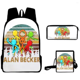 Backpack Creative Fashion Kpop Alan Becker 3D Print 3pcs/Set Pupil School Bags Laptop Daypack Inclined Shoulder Bag Pencil Case