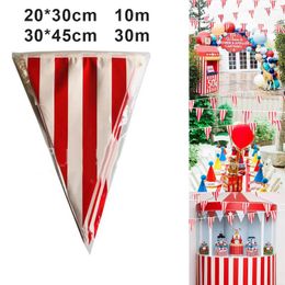 Decorative Flowers 10/30M Red White Striped Pennant Flag Banner Circus Carnival Theme Party Decoration Wall Hanging Triangle Garland Home