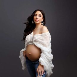 2023 Maternity Photography Props Shirts Pregnancy Photo Shoot V-neck Tops L2405