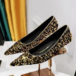 Dress Shoes BIGTREE Gold Silver Sequins Fashion Women Pumps Sexy Pointed Toe Kitten Heels Wedding Mule Ladies Tacones Mujer