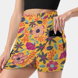 Skirts Spain Women's Skirt Mini A Line With Hide Pocket Floral Flowers Yellow Summer Pink Blue Purple Nature Pattern Happy