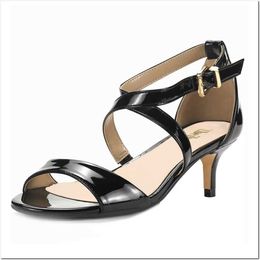 Dress Shoes Women Sandals 5cm Thin High Heels Shoes Open Toe Summer Casual Buckle Strap Sandal Patent Leather Nude Wedding Shoes H240521