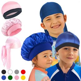 Berets 3pcs Kids Girls Boys Satin Night Sleep Cap Children's Waves Headwear Hair Accessories Turban Bonnet Wholesale