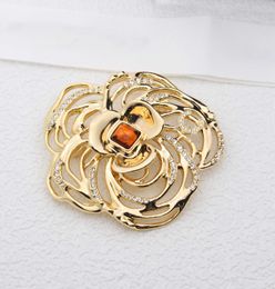 2024 Luxury quality charm brooch flower shape with red color in 18k gold plated hollow designer jewelry have stamp box PS3687B