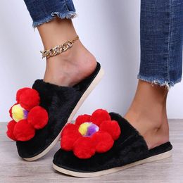 Slippers Colored Women's Fashion H Warm Closed-Toe Flower Shoes Decorated Slipper
