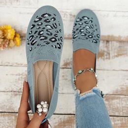 Casual Shoes Leopard Prints Knitted Loafers Women Breathable Mesh Shallow Flats Woman Lightweight Slip-On Walking