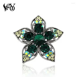 Brooches VEYO Vintage Green Flower Crystal Rhinestone Brooch For Women Elegant The Pins Costume Jewellery